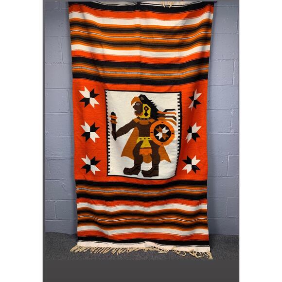 Vtg Woven Serape Southwestern Mexican Blanket Rug Intricate Textile Art Wool - Picture 1 of 8